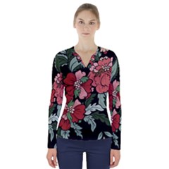 Beautiful Floral Vector Seamless Pattern V-neck Long Sleeve Top