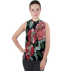 Beautiful Floral Vector Seamless Pattern Mock Neck Chiffon Sleeveless Top