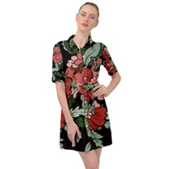 Beautiful Floral Vector Seamless Pattern Belted Shirt Dress