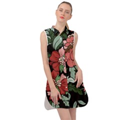 Beautiful Floral Vector Seamless Pattern Sleeveless Shirt Dress