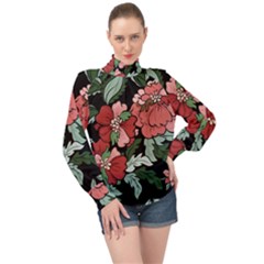 Beautiful Floral Vector Seamless Pattern High Neck Long Sleeve Chiffon Top