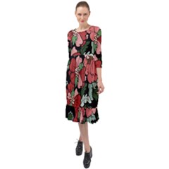 Beautiful Floral Vector Seamless Pattern Ruffle End Midi Chiffon Dress