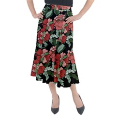 Beautiful Floral Vector Seamless Pattern Midi Mermaid Skirt