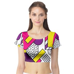 Memphis Colorful Background With Stroke Short Sleeve Crop Top by Vaneshart