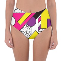 Memphis Colorful Background With Stroke Reversible High-waist Bikini Bottoms