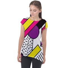 Memphis Colorful Background With Stroke Cap Sleeve High Low Top by Vaneshart