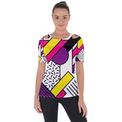 Memphis Colorful Background With Stroke Shoulder Cut Out Short Sleeve Top by Vaneshart