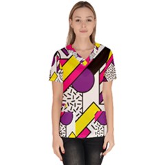 Memphis Colorful Background With Stroke Women s V-neck Scrub Top by Vaneshart