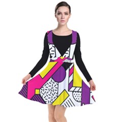 Memphis Colorful Background With Stroke Plunge Pinafore Dress by Vaneshart