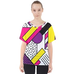 Memphis Colorful Background With Stroke V-neck Dolman Drape Top by Vaneshart