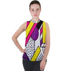 Memphis Colorful Background With Stroke Mock Neck Chiffon Sleeveless Top by Vaneshart