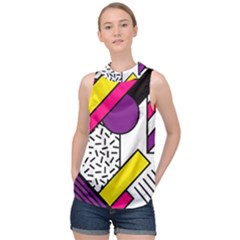 Memphis Colorful Background With Stroke High Neck Satin Top by Vaneshart