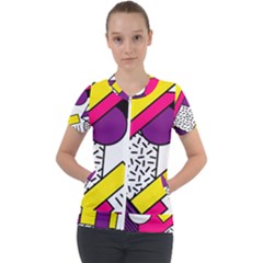 Memphis Colorful Background With Stroke Short Sleeve Zip Up Jacket