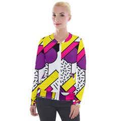 Memphis Colorful Background With Stroke Velour Zip Up Jacket