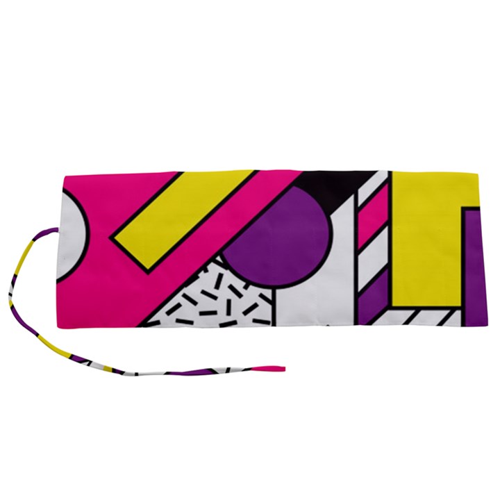 Memphis Colorful Background With Stroke Roll Up Canvas Pencil Holder (S)