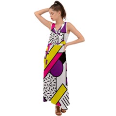 Memphis Colorful Background With Stroke V-neck Chiffon Maxi Dress