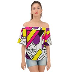 Memphis Colorful Background With Stroke Off Shoulder Short Sleeve Top by Vaneshart