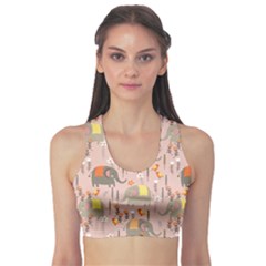 Cute Elephant Wild Flower Field Seamless Pattern Sports Bra by Vaneshart