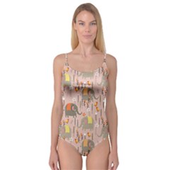 Cute Elephant Wild Flower Field Seamless Pattern Camisole Leotard  by Vaneshart