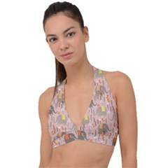 Cute Elephant Wild Flower Field Seamless Pattern Halter Plunge Bikini Top by Vaneshart