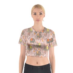 Cute Elephant Wild Flower Field Seamless Pattern Cotton Crop Top by Vaneshart