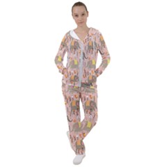 Cute Elephant Wild Flower Field Seamless Pattern Women s Tracksuit by Vaneshart