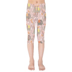 Cute Elephant Wild Flower Field Seamless Pattern Kids  Capri Leggings  by Vaneshart