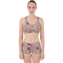 Cute Elephant Wild Flower Field Seamless Pattern Work It Out Gym Set