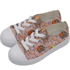 Cute Elephant Wild Flower Field Seamless Pattern Kids  Low Top Canvas Sneakers by Vaneshart