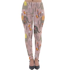 Cute Elephant Wild Flower Field Seamless Pattern Lightweight Velour Leggings by Vaneshart