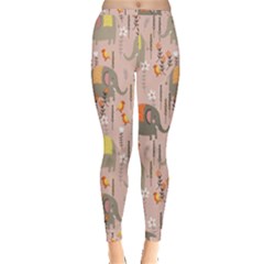 Cute Elephant Wild Flower Field Seamless Pattern Inside Out Leggings by Vaneshart