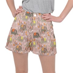 Cute Elephant Wild Flower Field Seamless Pattern Ripstop Shorts by Vaneshart