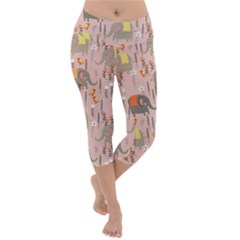 Cute Elephant Wild Flower Field Seamless Pattern Lightweight Velour Capri Yoga Leggings by Vaneshart