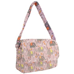 Cute Elephant Wild Flower Field Seamless Pattern Courier Bag by Vaneshart