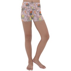 Cute Elephant Wild Flower Field Seamless Pattern Kids  Lightweight Velour Yoga Shorts by Vaneshart