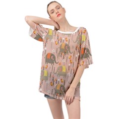 Cute Elephant Wild Flower Field Seamless Pattern Oversized Chiffon Top