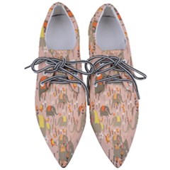 Cute Elephant Wild Flower Field Seamless Pattern Women s Pointed Oxford Shoes