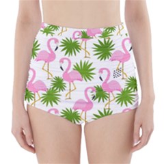 Seamless Pattern With Cute Flamingos High-waisted Bikini Bottoms by Vaneshart