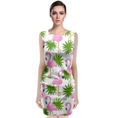 Seamless Pattern With Cute Flamingos Sleeveless Velvet Midi Dress