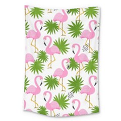 Seamless Pattern With Cute Flamingos Large Tapestry by Vaneshart