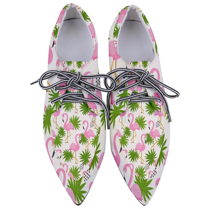 Seamless Pattern With Cute Flamingos Women s Pointed Oxford Shoes