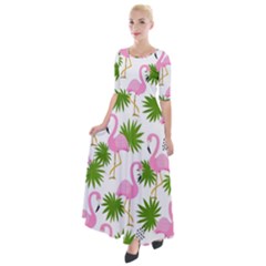 Seamless Pattern With Cute Flamingos Half Sleeves Maxi Dress