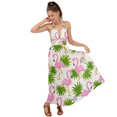 Seamless Pattern With Cute Flamingos Backless Maxi Beach Dress