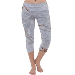 Gray Light Marble Stone Texture Background Capri Yoga Leggings by Vaneshart