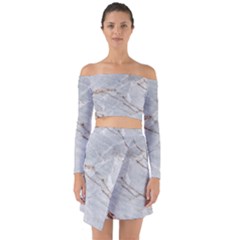 Gray Light Marble Stone Texture Background Off Shoulder Top With Skirt Set by Vaneshart