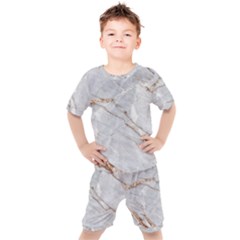 Gray Light Marble Stone Texture Background Kids  Tee And Shorts Set by Vaneshart