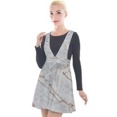 Gray Light Marble Stone Texture Background Plunge Pinafore Velour Dress by Vaneshart