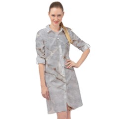 Gray Light Marble Stone Texture Background Long Sleeve Mini Shirt Dress by Vaneshart