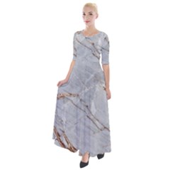 Gray Light Marble Stone Texture Background Half Sleeves Maxi Dress