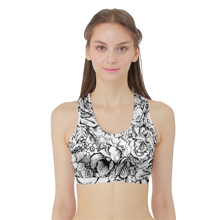 Vintage Floral Vector Seamless Pattern With Roses Sports Bra with Border